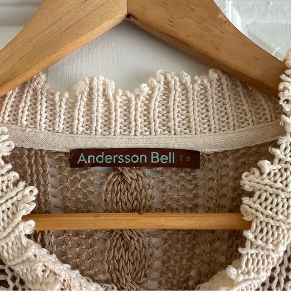 Andersson Bell Colorblock Perforated Fisherman Crew Neck Sweater Cream Sz Small - Picture 6 of 7